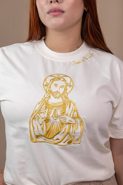 CAMISETA BORDADA:  SAGRADO CORAZÒN DE JESUS