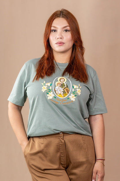 CAMISETA BORDADA:  SAN JOSE verde seco