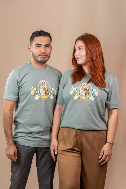 CAMISETA BORDADA:  SAN JOSE verde seco