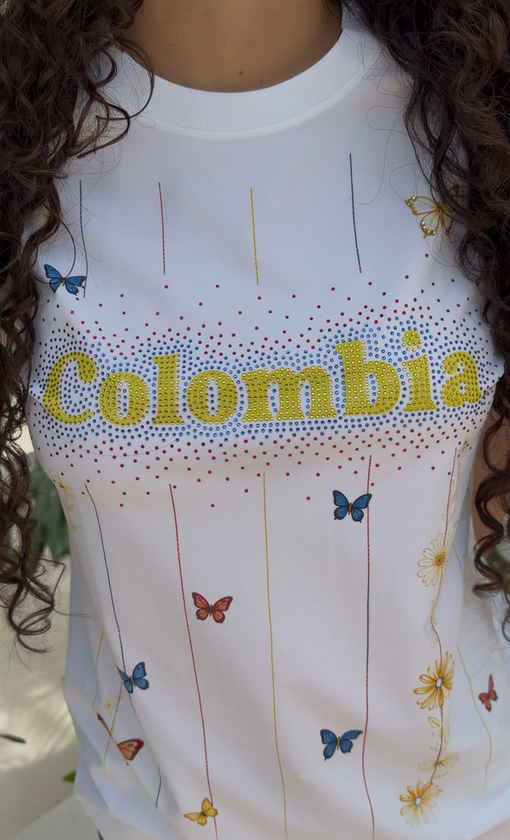 CAMISETA COLOMBIA : Flores y mariposas
