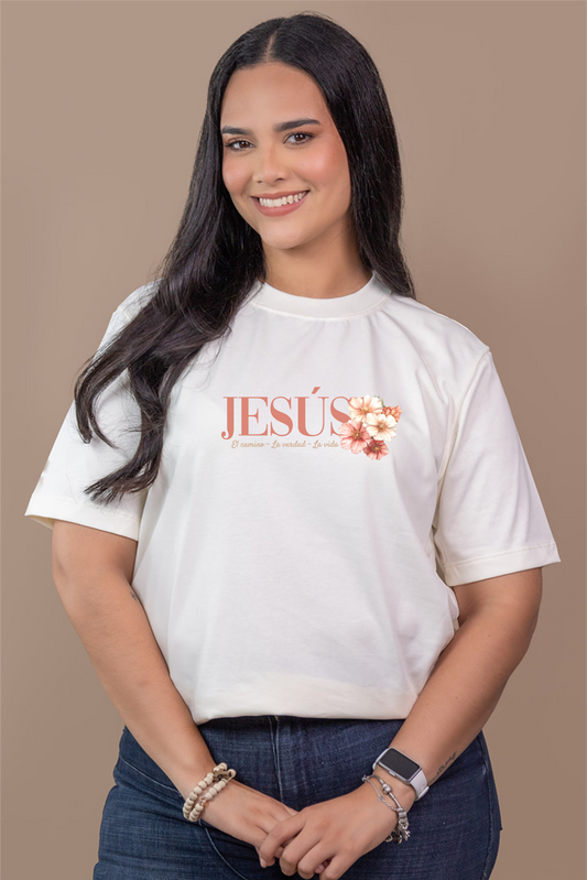 CAMISETA JESUS FLORES: el camino, la verdad, la vida