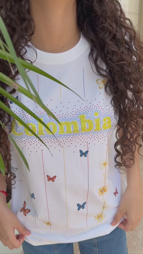 CAMISETA COLOMBIA : Flores y mariposas