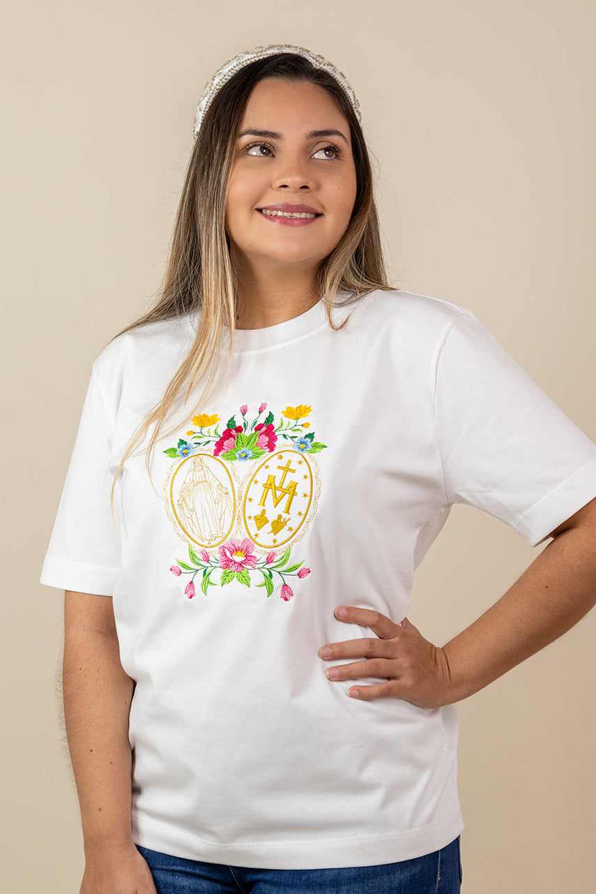 CAMISETA BORDADA: MEDALLA MILAGROSA colores mix