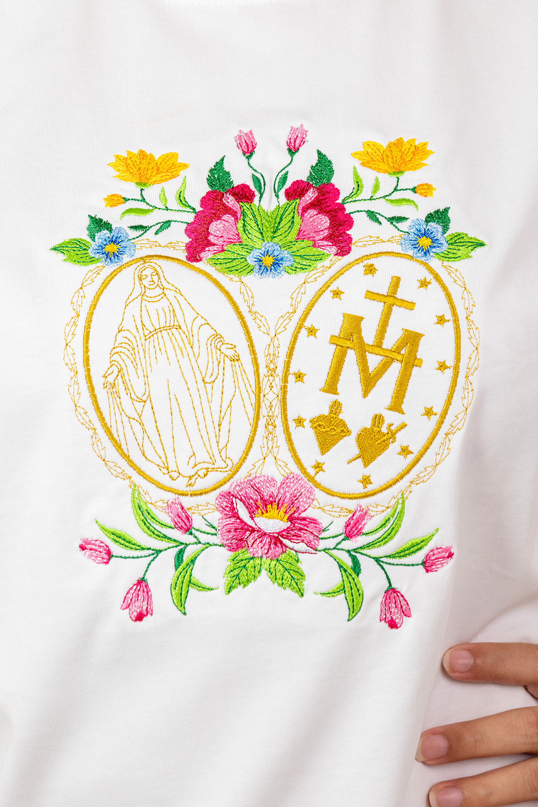 CAMISETA BORDADA: MEDALLA MILAGROSA colores mix