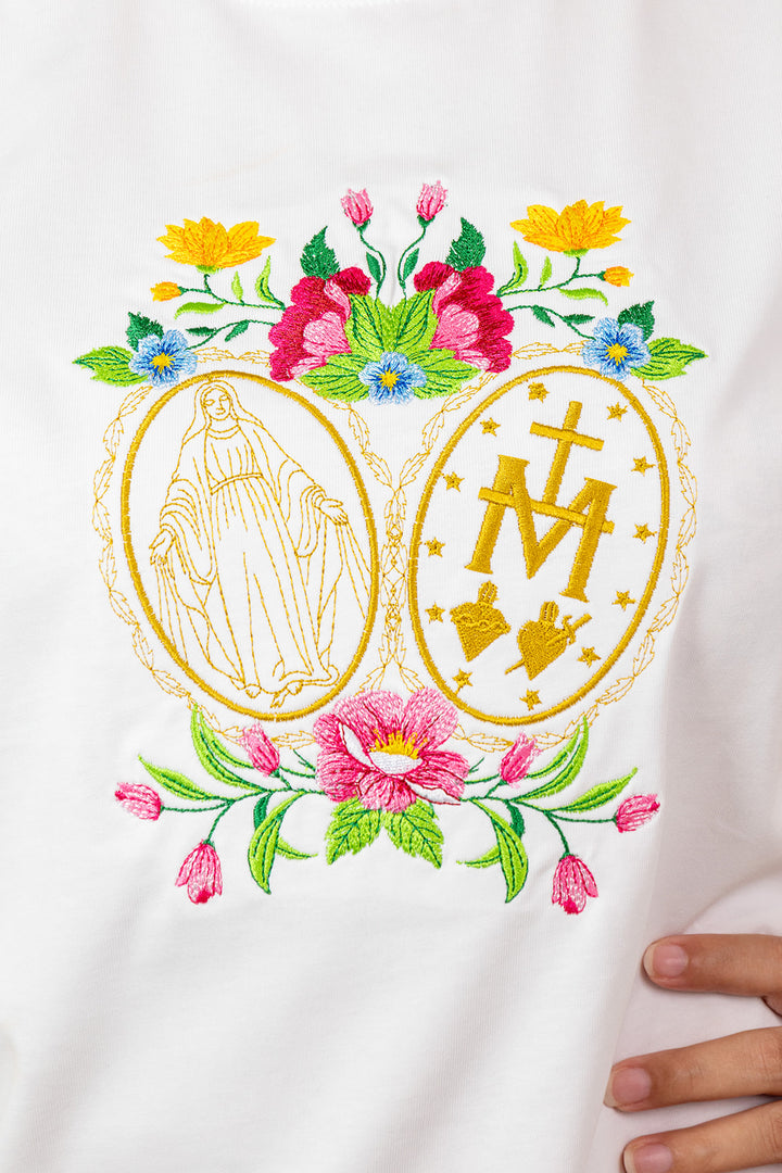 CAMISETA BORDADA: MEDALLA MILAGROSA colores mix